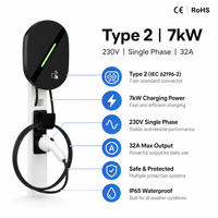 Borne de recharge murale Wallbox pour véhicules électriques, station de charge rapide BYD, 16A, 3 phases, Type 2, montage mural, boîtier métallique IP65, certifiée CE, câble de 5 m