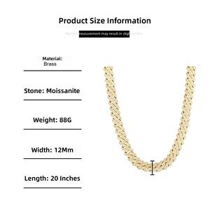 Bracelet et Collier Cubain en Laiton Plaqué Or 18K de Qualité Supérieure avec Moissanite, Chaîne à Maillons Cubains, Bijoux Hip Hop Unisexe, Cadeau d'Anniversaire - Product Image 6