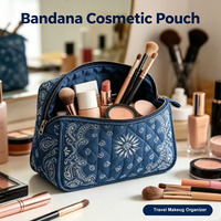 Bolsa de Cosméticos Acolchada con Diseño Paisley, Bolsa Organizadora de Maquillaje de Poliéster con Cierre Dorado, Bolsa de Viaje Portátil