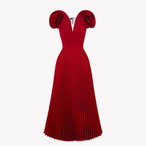 Abito da donna Boutique di qualità a vita alta con scollo a V a pieghe abito lungo in raso Haute Couture - Product Image 4