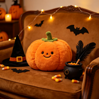 Peluche Citrouille Personnalisée pour Halloween, en Tissu Court Doux, Rembourrage Coton PP, Broderie Faciale Personnalisée