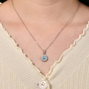 Collier Pendentif Œil Bleu Vintage en Cuivre Plaqué Or 14 carats avec Zircon, Bijou Quotidien pour Femme, Vente en Gros - Product Image 4