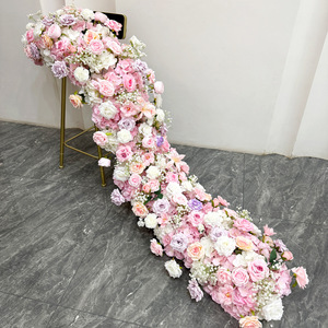 Romantic Dreamy Blue <b>Artificial</b> <b>Flower</b> Table Runner Wedding Decoration Handmade Mixed <b>Flowers</b> Centerpiece Floor Arrangement - Product Image 5