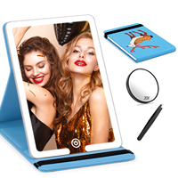 Miroir de Maquillage LED Pliable Rechargeable en Cuir PU avec Support et 3 Couleurs de Lumière MoonlitGlow pour Vente en Gros et au Détail
