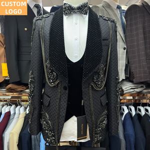 Plus Size Terno Masculino LOGOTIPO Personalizado <span class=keywords><strong>3</strong></span> Pieces Homme Blazer Alta Qualidade Black <span class=keywords><strong>Prom</strong></span> Suits Luxo para Homens Casamento - Product Image 5