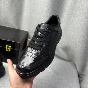Sneakers décontractées 100% cuir de crocodile véritable pour homme, semelle antidérapante à coussin d'air, lacets, bout rond, sneakers tendance toutes saisons - Product Image 4
