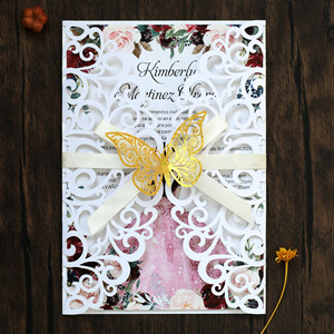 Tarjetas de invitación de compromiso europeas y americanas, invitaciones de boda grabadas con láser, invitaciones de cumpleaños con hermosos lazos - Product Image 5