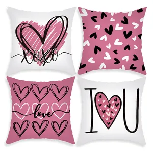 4 Stuks Van Hoge Kwaliteit Custom Valentijnsdag Cadeau Kussenslopen Roze Liefde Bedrukte Kussenslopen Voor Huisdecoratie En Sofa