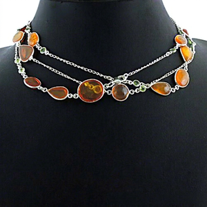 Art Palace Hot Sale Fashion Amber & Peridot Gemstone <b>Silver</b> Necklace - Product Image 1