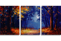 Pintura por Números de 3 Paneles para Adultos, Kit de Pintura al Óleo Digital DIY de Paisaje Nocturno con Hojas Caídas, Ideal para Regalo