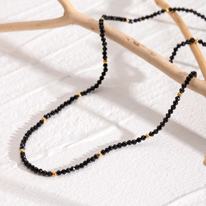 Collar de cuentas negras de acero inoxidable, diseño simple, forma geométrica, joyería para mujer, accesorio de moda - Product Image 3