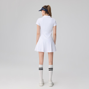 Robe de tennis personnalisée à manches courtes, boutonnée, en nylon mélangé à du spandex, pour femmes, robe de tennis et de padel - Product Image 3