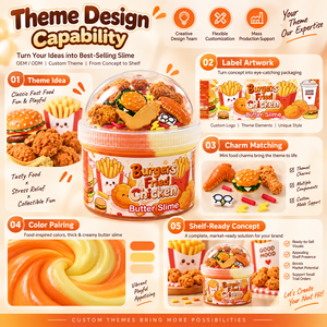 Tarro de Slime Temático de Hamburguesas, Pollo Frito y Mantequilla con Dijes de Comida, No Tóxico, Etiqueta Personalizada OEM, Venta al por Mayor de Fábrica, Suministro a Granel - Product Image 2