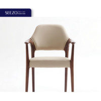 Chaise de meubles de salle à manger italienne de luxe, accoudoir décontracté en bois massif, chaises de restaurant personnalisées en bois blanc confortables d'intérieur