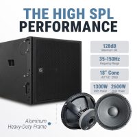 Accuracy Pro Audio CS18A08 Altavoz Subwoofer Profesional de Alta Potencia con Poliurea, Subwoofer Activo Premium de 18 Pulgadas