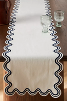 Nappe de table en lin moderne écologique, serviette de table personnalisable, broderie double ligne, motif matelassé, durable et lavable