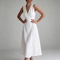Robe élégante blanche personnalisée pour femme, col en V, sans manches, style mixi, robe trapèze de luxe, vente en gros de vêtements