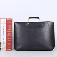 Sac à bandoulière pour homme en cuir véritable tanné végétal, grand format, avec poignée métallique rétro, pour ordinateur portable, sacoche de travail