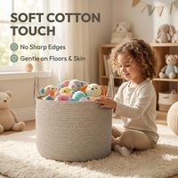 Panier de rangement rond en corde de coton tressée de 65 L avec poignées, 19,7 po de diamètre x 13 po de hauteur, organisateur de couvertures, vente en gros