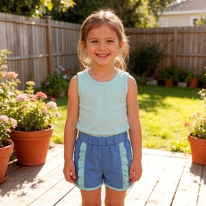 GSSO3463 rts Conjunto sin mangas azul con estampado sólido para niña pequeña, venta al por mayor, conjunto infantil para niña - Product Image 2