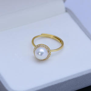 Anillo Ajustable de Plata 925 con Perla de Agua Dulce de 7-8mm, Casi Redonda, Impecable, con Fuerte Brillo, para Transmisiones en Vivo, Transfronterizo - Product Image 2