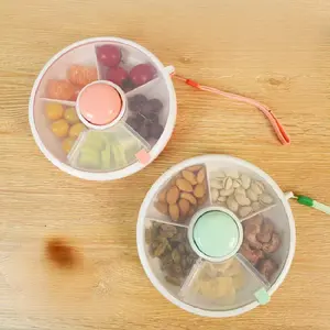 Nieuwe Schattige Kinder Kinderen Ronde Snacks Doos Met Draaiend Deksel Fruitplaat Snack Lunch Bento Box Verzegelde Gedroogde Fruit Lade Opslag