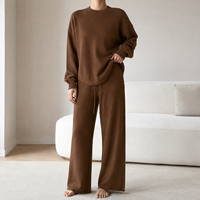 Ensemble deux pièces décontracté en laine tricotée pour femme – Pull à col rond et pantalon large – Collection Automne Hiver