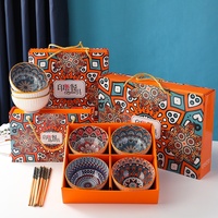 Ensemble de bol et de baguettes en céramique de haute beauté cadeau bols à riz colorés pour la maison ensemble de bols en céramique de style bohème 2/4/6 pièces