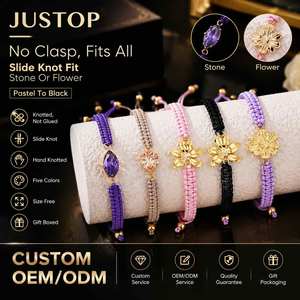 สร้อยข้อมือมิตรภาพขายส่ง สายถักมาคราเม่ลายดอกไม้สีทอง ปรับขนาดได้ จำหน่ายจำนวนมาก - Product Image 2