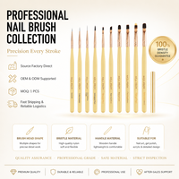 10 Pinceaux à Gel pour Ongles, Manche en Bois Jaune Longue Durée, Nylon Doux, Pinceau Plat, Ovale, Sans Traces, Fournitures de Peinture pour Nail Art