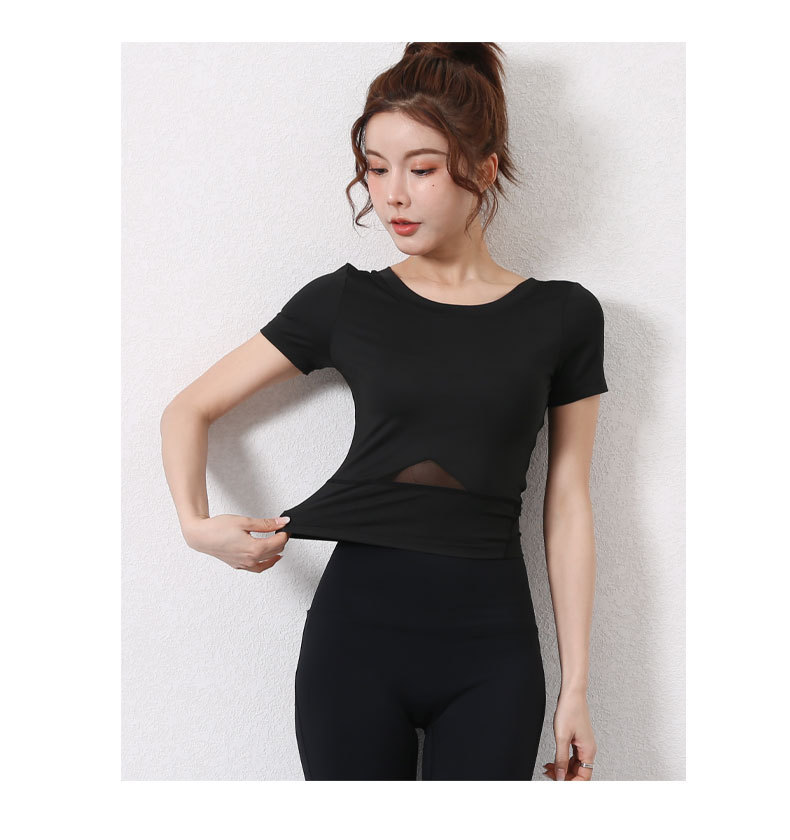 Women's Lightweight Quick-Drying Breathable Mesh Yoga Top with Short Sleeve Solid Pattern for Workout