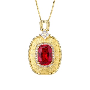 High Quality Eco-friendly Copper 10*14mm Cubic Zirconia Jewelry Square Link Polished Gold Plated Statement Pendant Necklace - Product Image 1