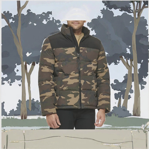 Chaqueta de invierno para hombre, estilo puffer, camuflaje, con cierre de cremallera, cuello alto, corte regular, para uso casual al aire libre. - Product Image 2
