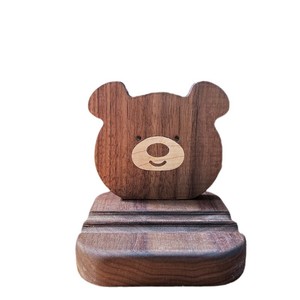 Support de téléphone portable multifonctionnel léger et tendance en forme d'ours en noyer, personnalisable - Product Image 1