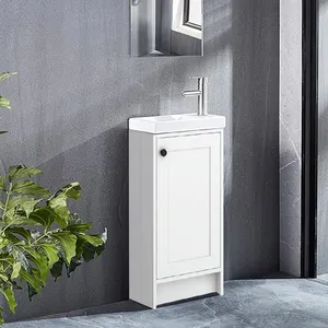 न्यूनतम-एक दरवाजा फर्श खड़ा छोटा सफेद बाथरूम वैनिटी सिंक के साथ