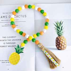 พวงมาลัยลูกปัดไม้ผสม4สีพร้อมพู่ประดับสับปะรดสำหรับตกแต่งบ้าน - Product Image 3