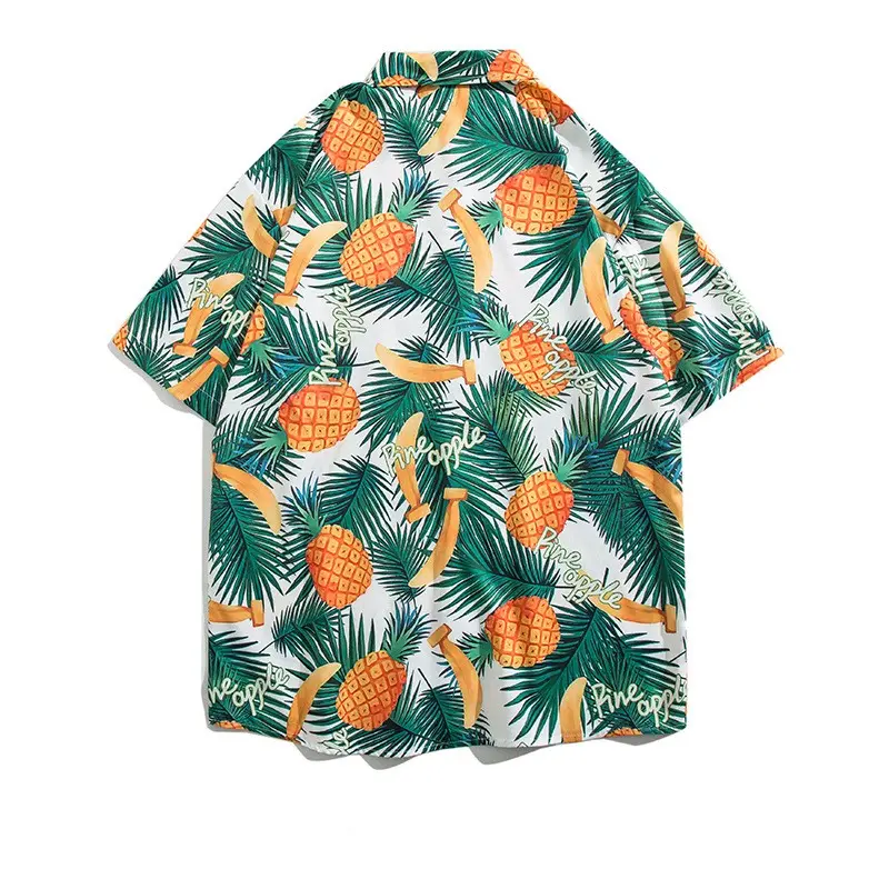2023 New Printed Mens Beach Shirts Fashion Custom Pattern Pineapple Hawaiian Shirt