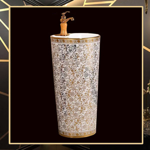 Shangqi อ่างล้างหน้าฐานขนาดใหญ่แบบบูรณาการขอบทองเต็มรูปแบบสำหรับใช้ในห้องน้ำสีทองเคลือบทอง - Product Image 5