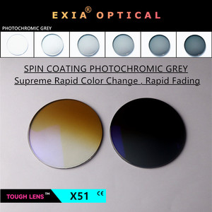 Verres de lunettes de soleil photochromiques EXIA Lens X51 <span class=keywords><strong>MR</strong></span>-8 1.61 avec revêtement Spin Coating, dégradé gris photochromique, marron, SHMC, revêtement bleu - Product Image 2