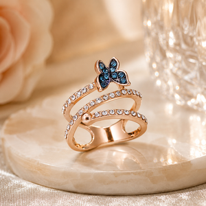 Anello a forma di farfalla blu per donna, anello creativo alla moda - Product Image 6