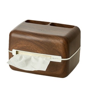Faux Wood Grain Tissue Box Walnut Color Multipurpose Organizer For Home Office Desk Storage - Product Image 2