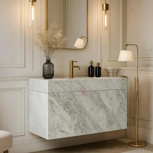 Tocador flotante de mármol único Kunis Breccia con cajón, lavabo de baño de piedra Natural, muebles modernos de lujo personalizados - Product Image 3