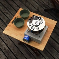 Table pliante d'extérieur en alliage d'aluminium avec plateau en bambou imitation bois, design moderne, multi-usage, pliable pour préparation de barbecue, camping, pique-nique