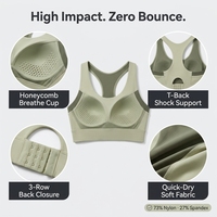 Soutien-gorge de sport Raitis BR003 à maintien élevé en Spandex/Nylon, bretelles non réglables, bonnets moulés monobloc, fermeture dorsale sans couture