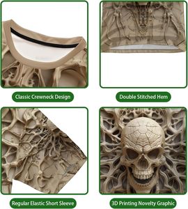 <strong>Custom</strong> Graphic Tee <strong>Men</strong> Skull Skeleton <strong>Print</strong> Personality Short Sleeve T-Shirt Novelty Pattern Vintage Funny Casual Crewneck Shirt - Product Image 6