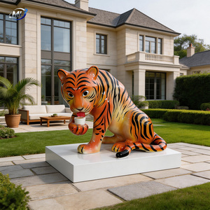 Customized Fiberglass Tiger Sculpture Lifelike Painted Animal Figurine for Commercial Art & Collectible Use - Product Image 3