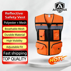 Gilet de sécurité personnalisable en polyester réfléchissant jaune vert fluorescent, haute visibilité ANSI Classe 2, imperméable, avec logo, pour la construction - Product Image 1