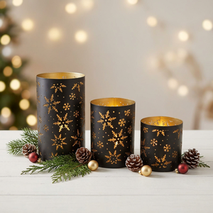 Vente en gros de porte-bougies votifs en métal à thème de Noël, découpes flocons de neige, artisanat A.K fait main, pour la décoration de table à la maison - Product Image 2