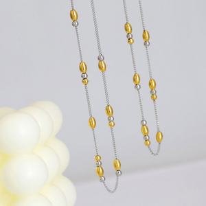 Collar de Acero Inoxidable con Baño de Oro de 18k, Resistente al Agua y al Deslustre, con Cuentas de Arroz y Oliva, para Mujer - Product Image 1