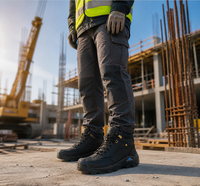 Chaussures de sécurité pour hommes, noires, en cuir imperméable, avec embout en acier élargi anti-écrasement, bottes de sécurité mi-hautes